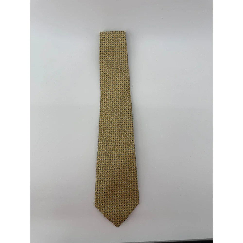 Burma Bibas Mens Silk Tie Gold Blue Geometric Diamond Extra Long XL Necktie